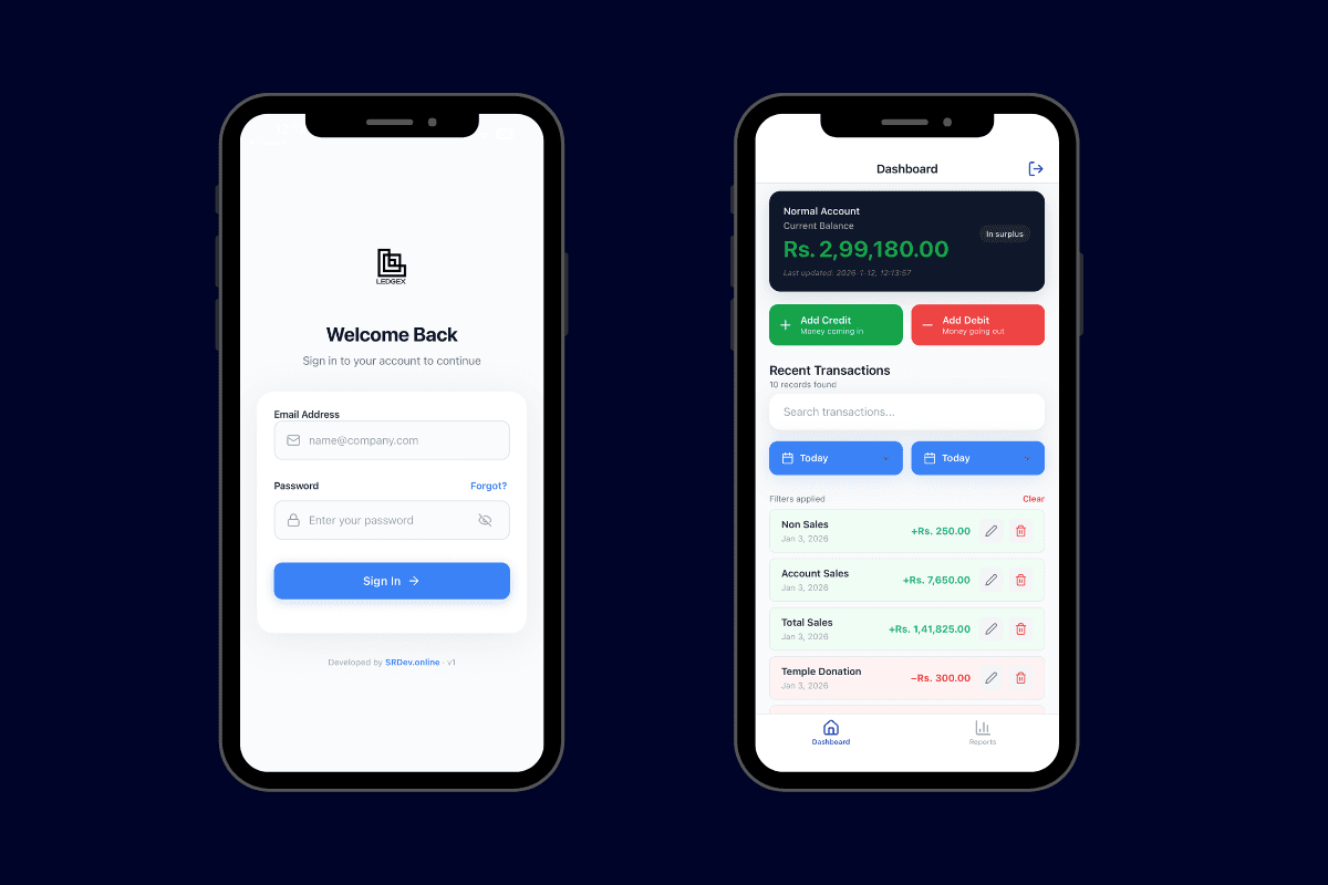 Ledgex Dashboard with Transaction Overview