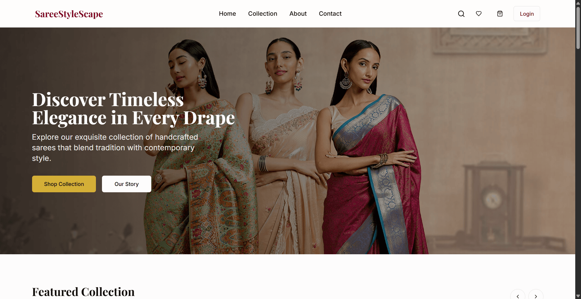 Homepage with Hero Banner and Featured Sarees